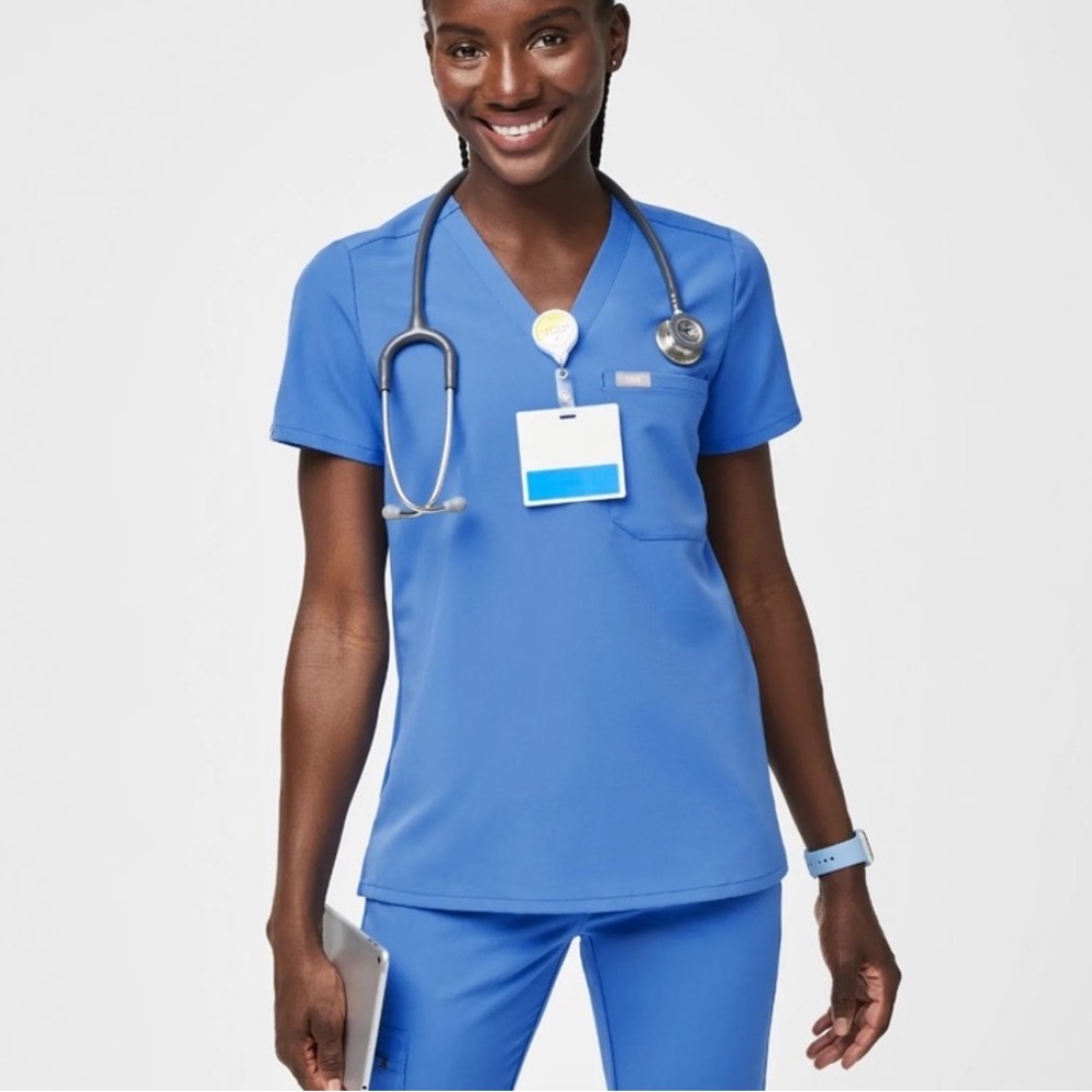 Figs Capri blue scrub top